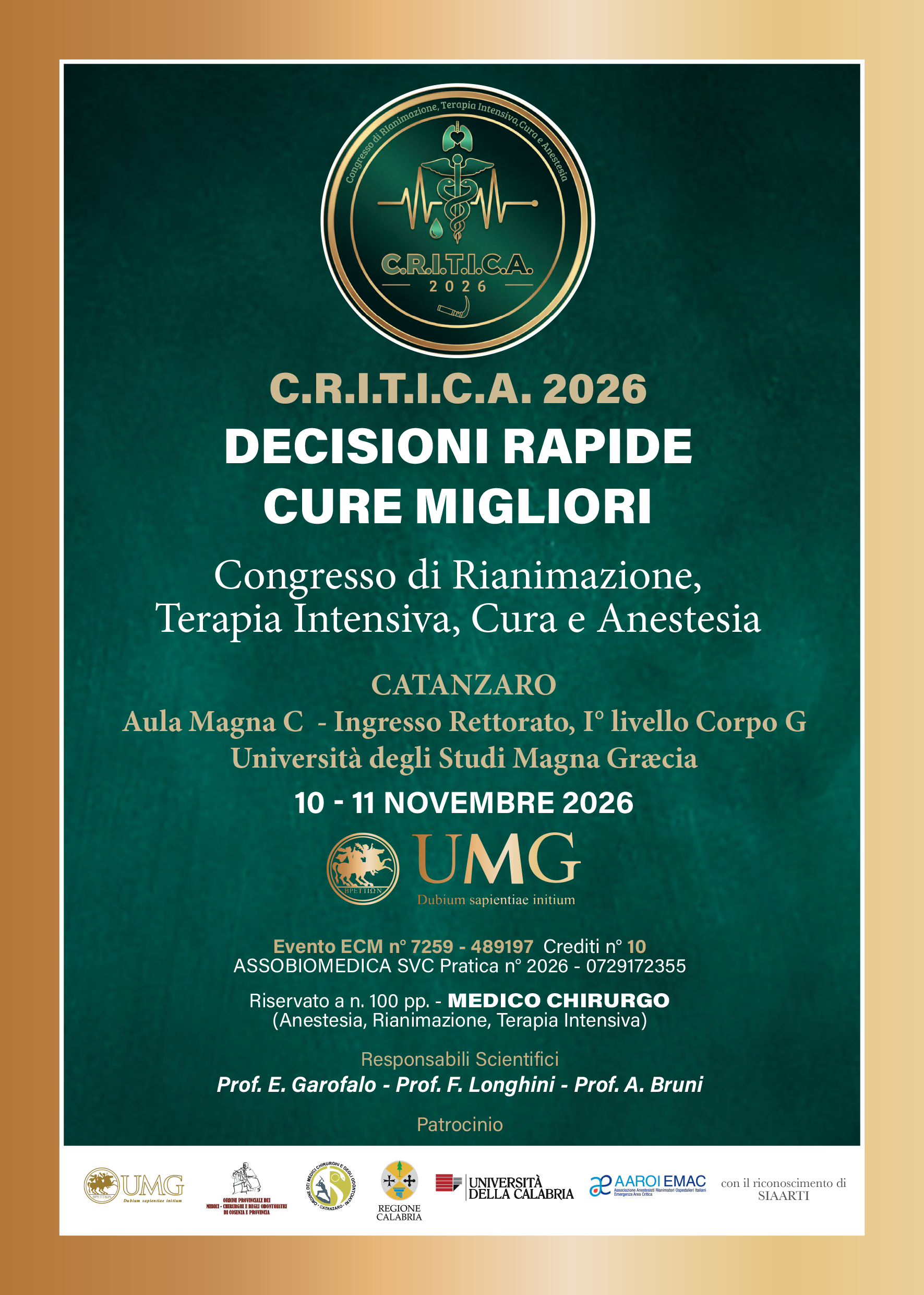 C.R.I.T.I.C.A. 2026 – DECISIONI RAPIDE, CURE MIGLIORI
